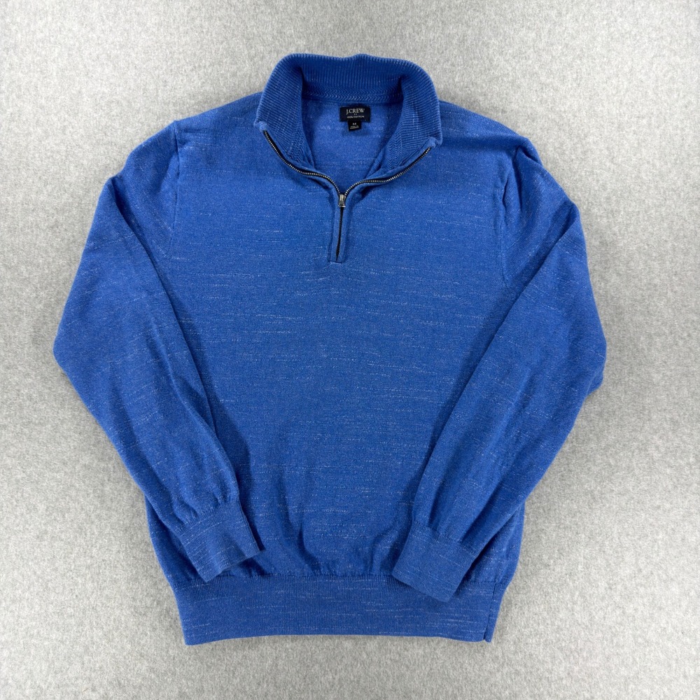 J.Crew Mens Blue Marled 100% Cotton Quarter Zip Pullover Sweater Medium